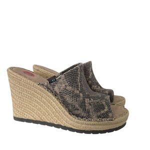 Toms Brown Monica Mule Snakeskin Wedge Sandals